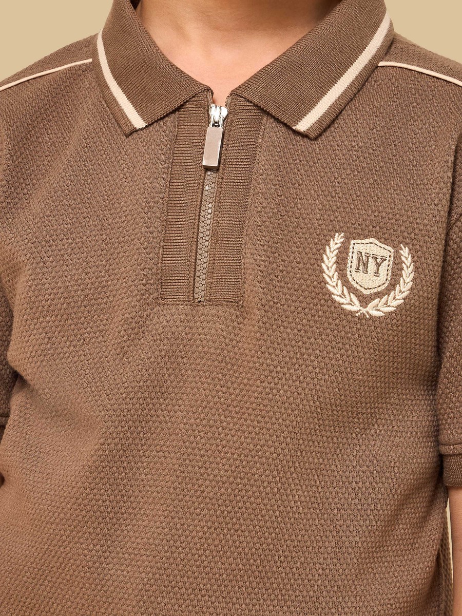 Tipping Detail Half-Zip Polo T-Shirt
