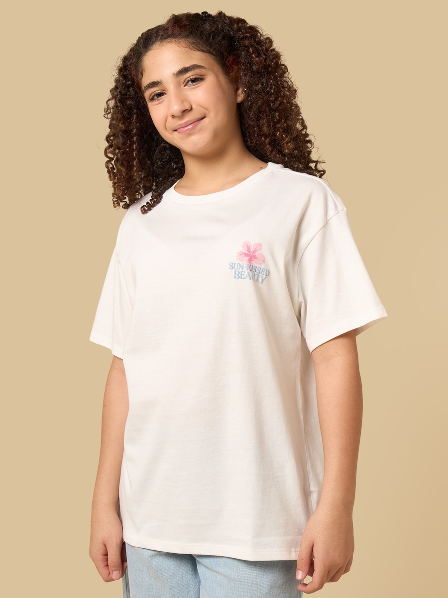 Hibiscus Print Oversized Cotton T-Shirt