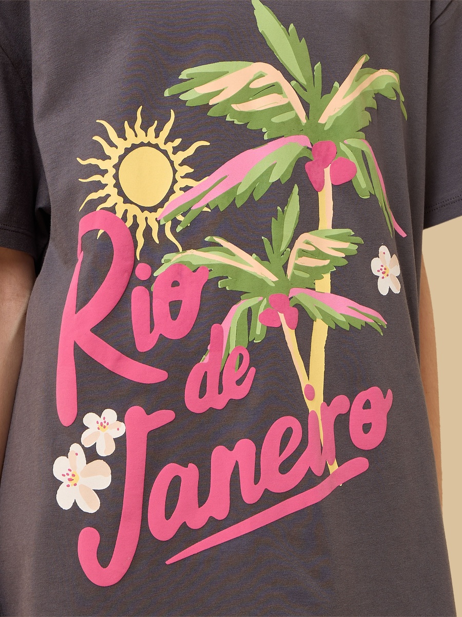 Rio de Janeiro Print Oversized Cotton T-Shirt
