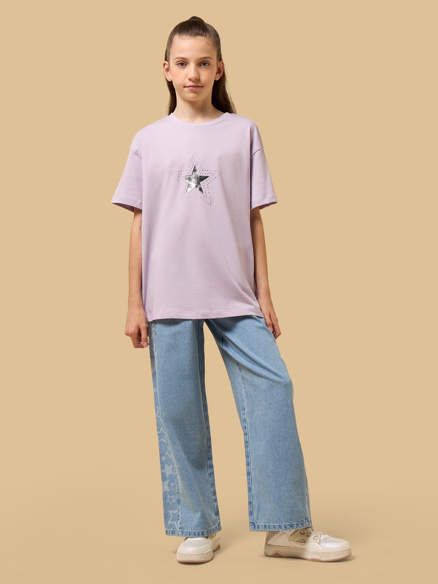Star Foil Print Oversized Cotton T-Shirt