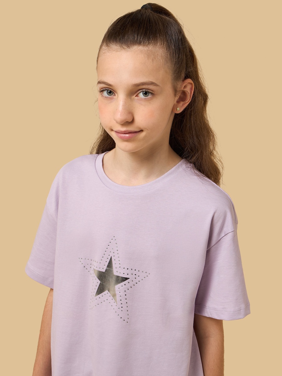 Star Foil Print Oversized Cotton T-Shirt