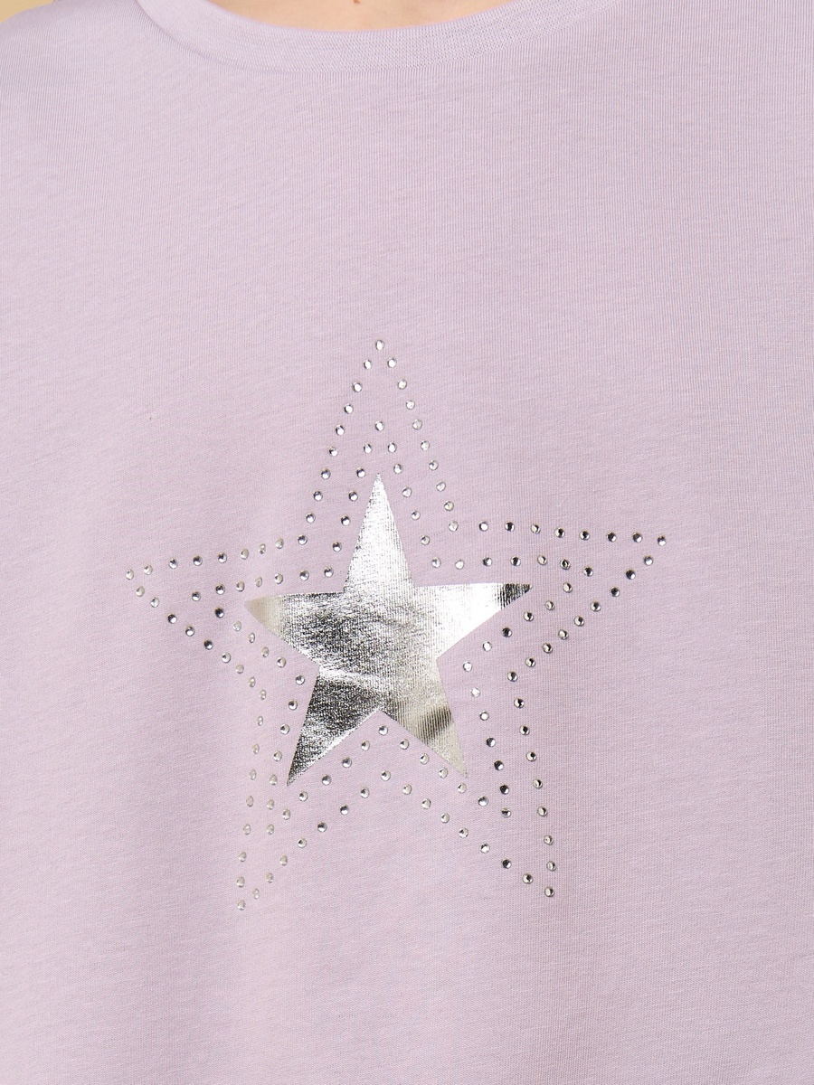 Star Foil Print Oversized Cotton T-Shirt