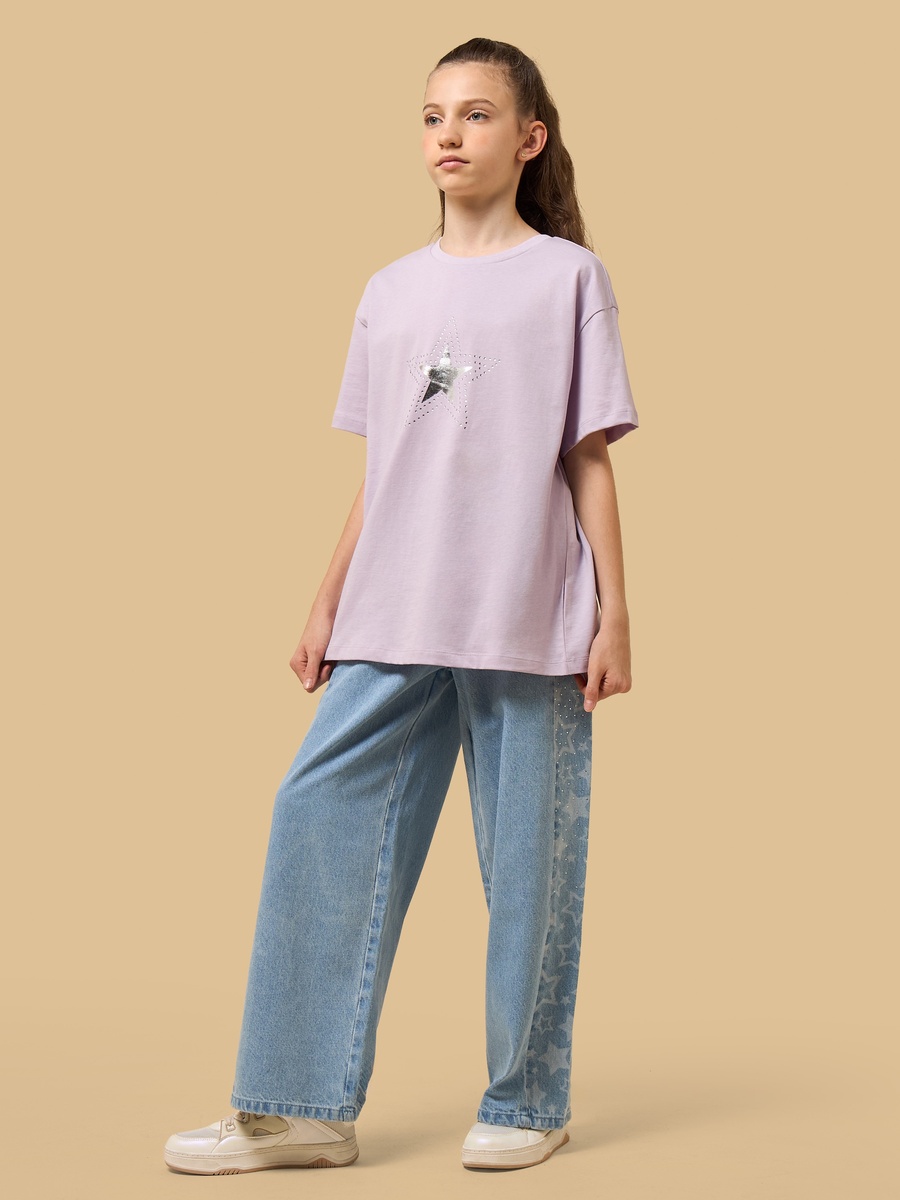 Star Foil Print Oversized Cotton T-Shirt