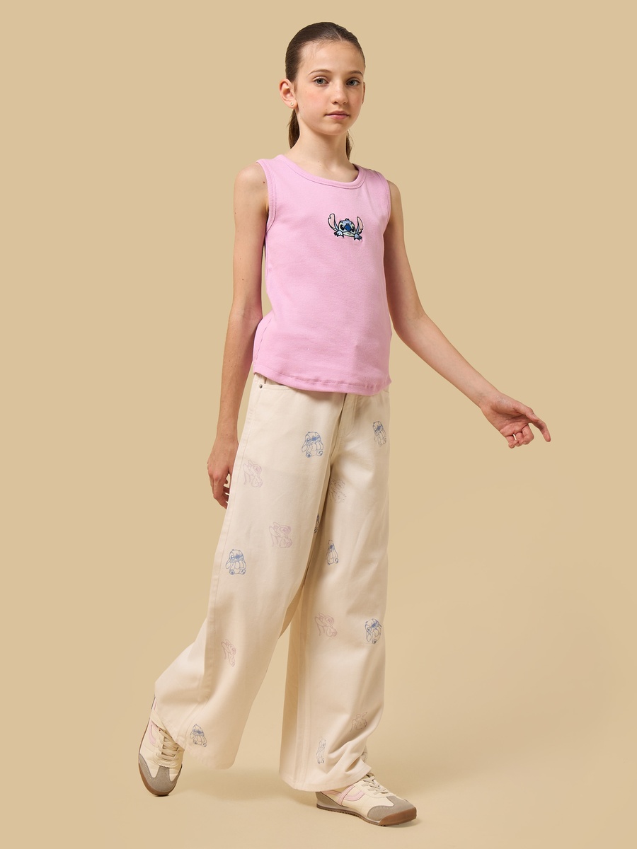 Stitch Embroidered Ribbed Sleeveless T-Shirt