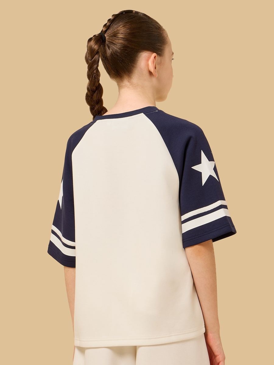 Contrast Raglan Sleeves Oversized V Neck Cotton T-Shirt