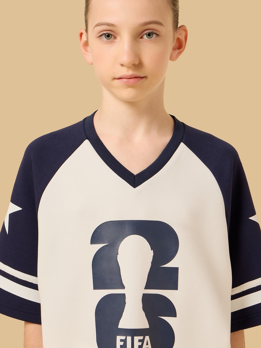 Contrast Raglan Sleeves Oversized V Neck Cotton T-Shirt