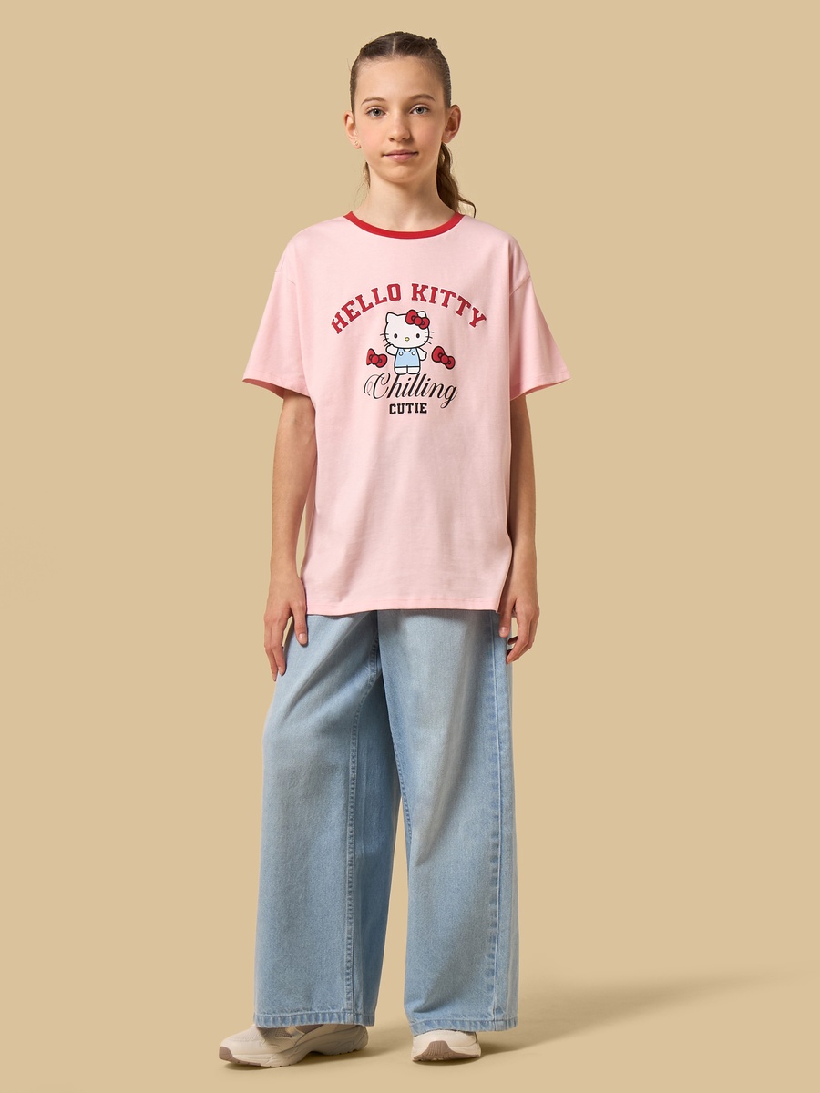 Hello Kitty Print Oversized Cotton T-Shirt