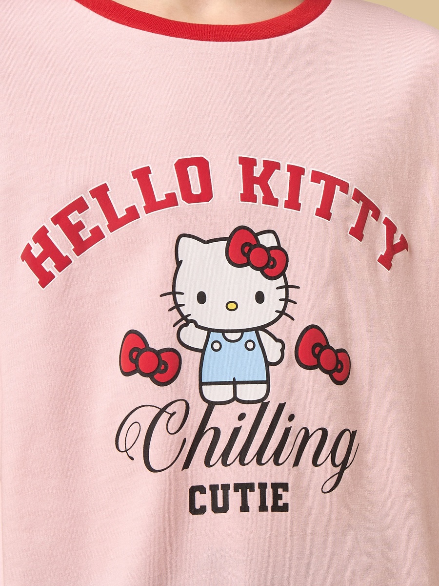 Hello Kitty Print Oversized Cotton T-Shirt