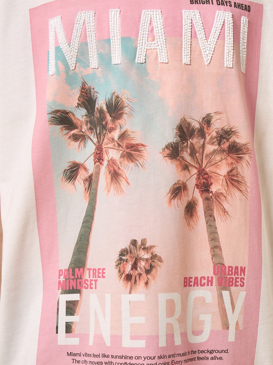 Miami Print Oversized Cotton T-Shirt