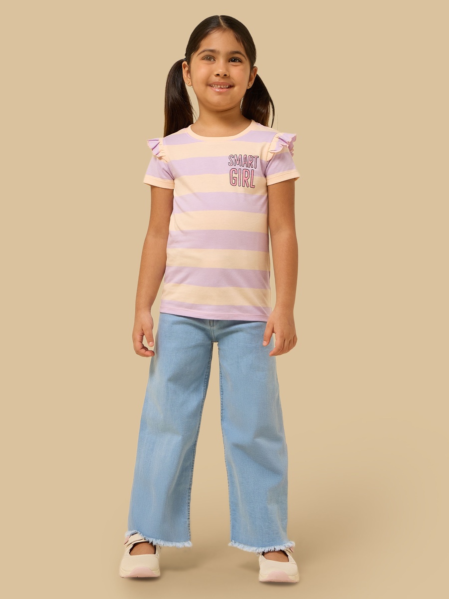 Striped Cotton T-Shirt with Ruffles