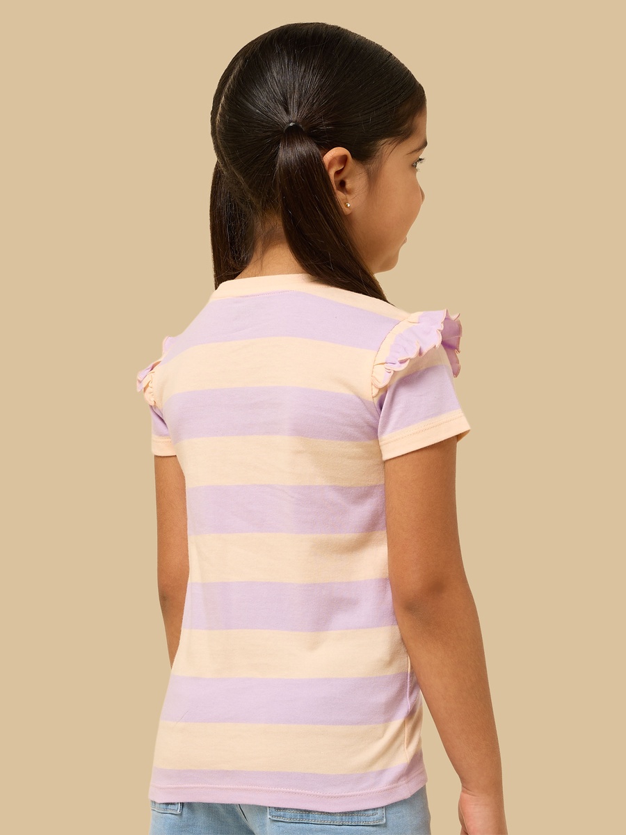Striped Cotton T-Shirt with Ruffles