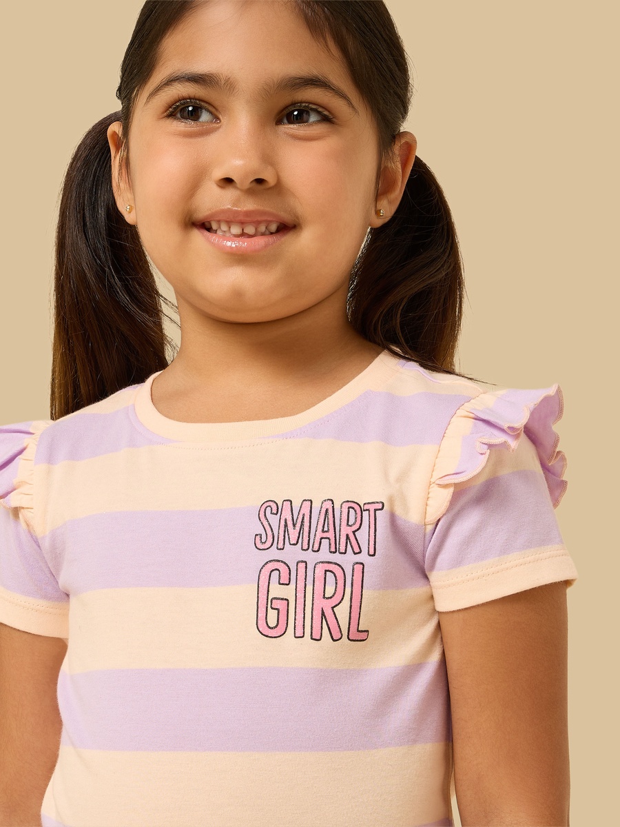 Striped Cotton T-Shirt with Ruffles
