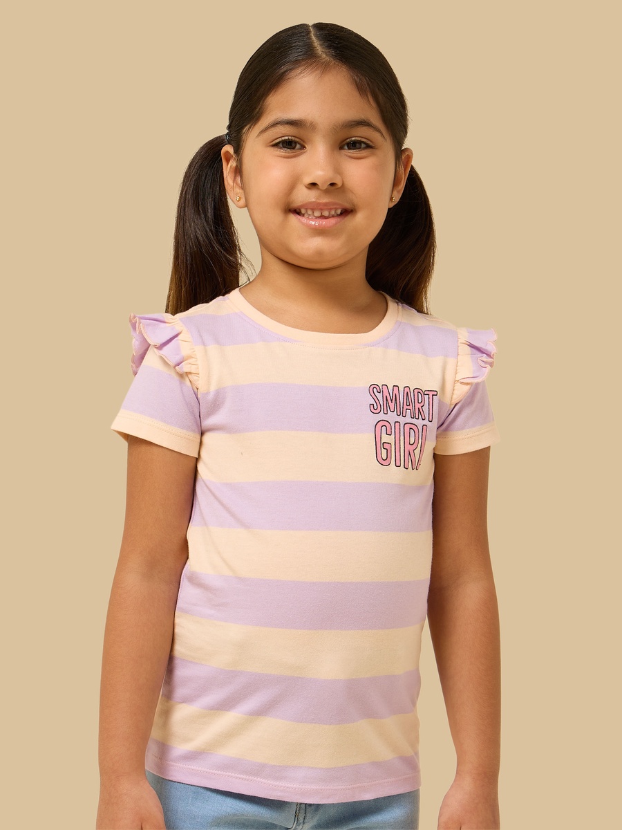 Striped Cotton T-Shirt with Ruffles