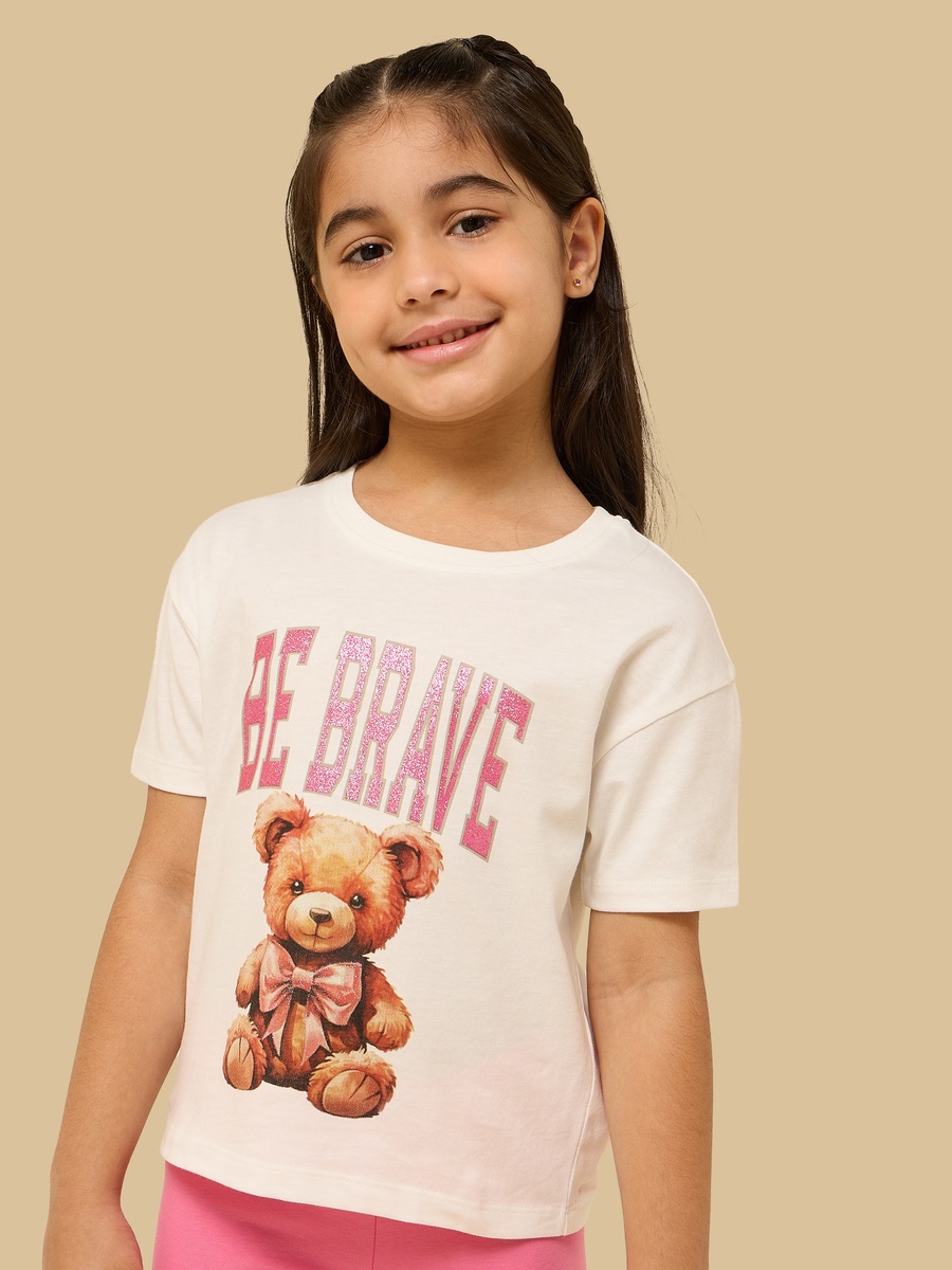 Teddy Bear Print Cotton Boxy T-Shirt