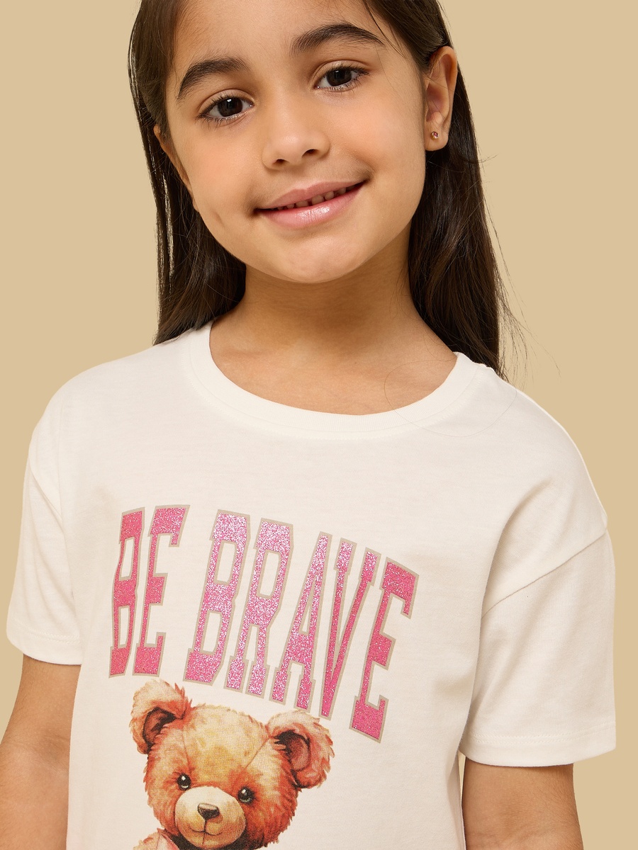 Teddy Bear Print Cotton Boxy T-Shirt