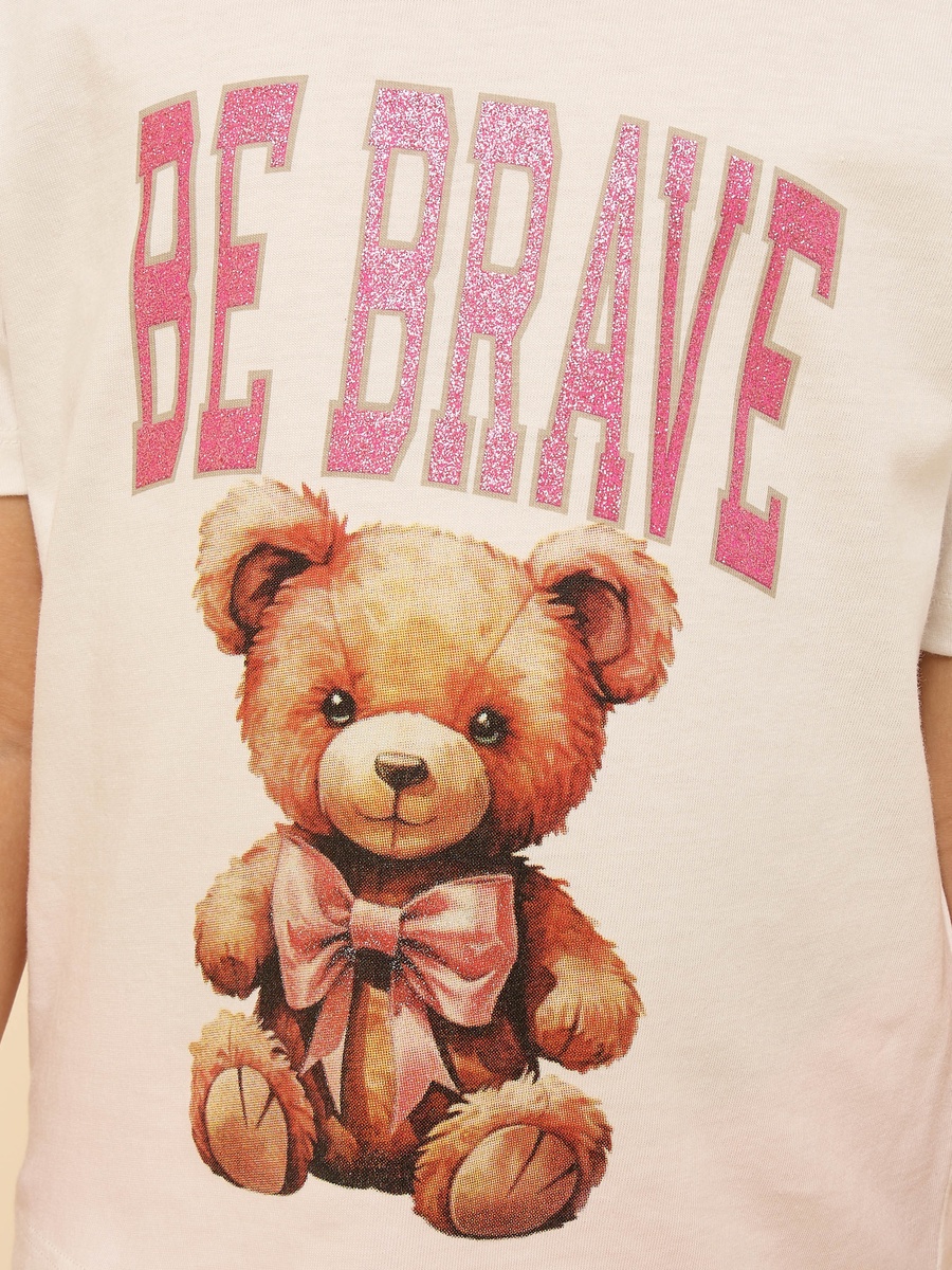 Teddy Bear Print Cotton Boxy T-Shirt