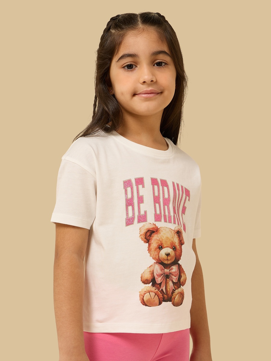 Teddy Bear Print Cotton Boxy T-Shirt