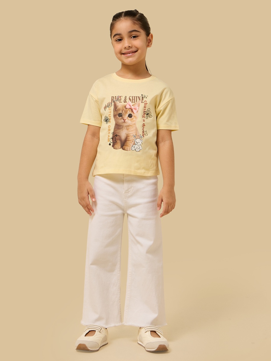 Cat Print Boxy Cotton T-Shirt