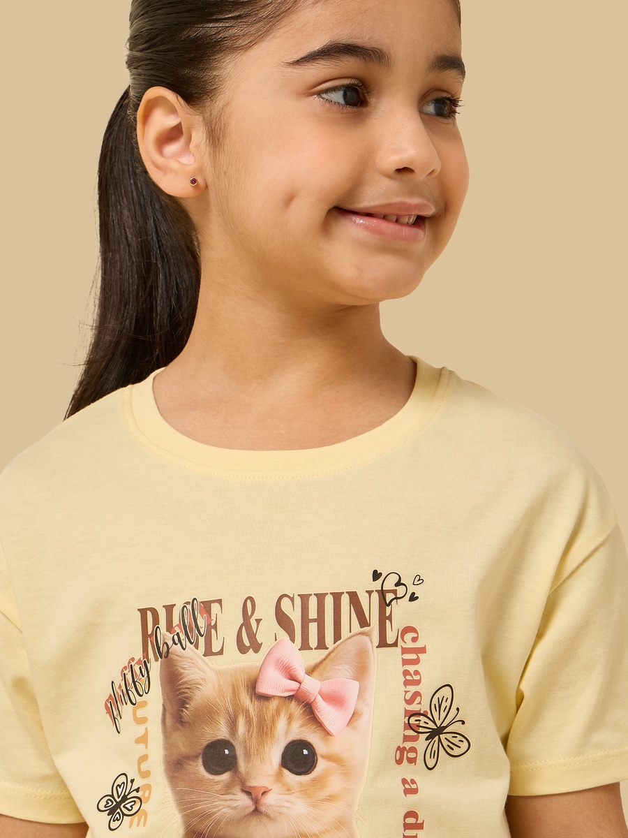 Cat Print Boxy Cotton T-Shirt