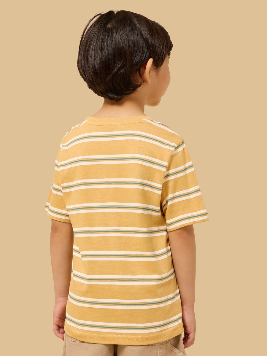 Slogan Print Striped Cotton T-Shirt