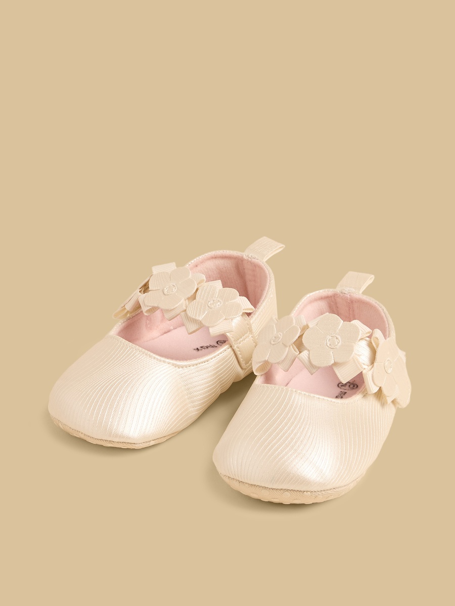 Floral Accent Booties with Hook and Loop Closure