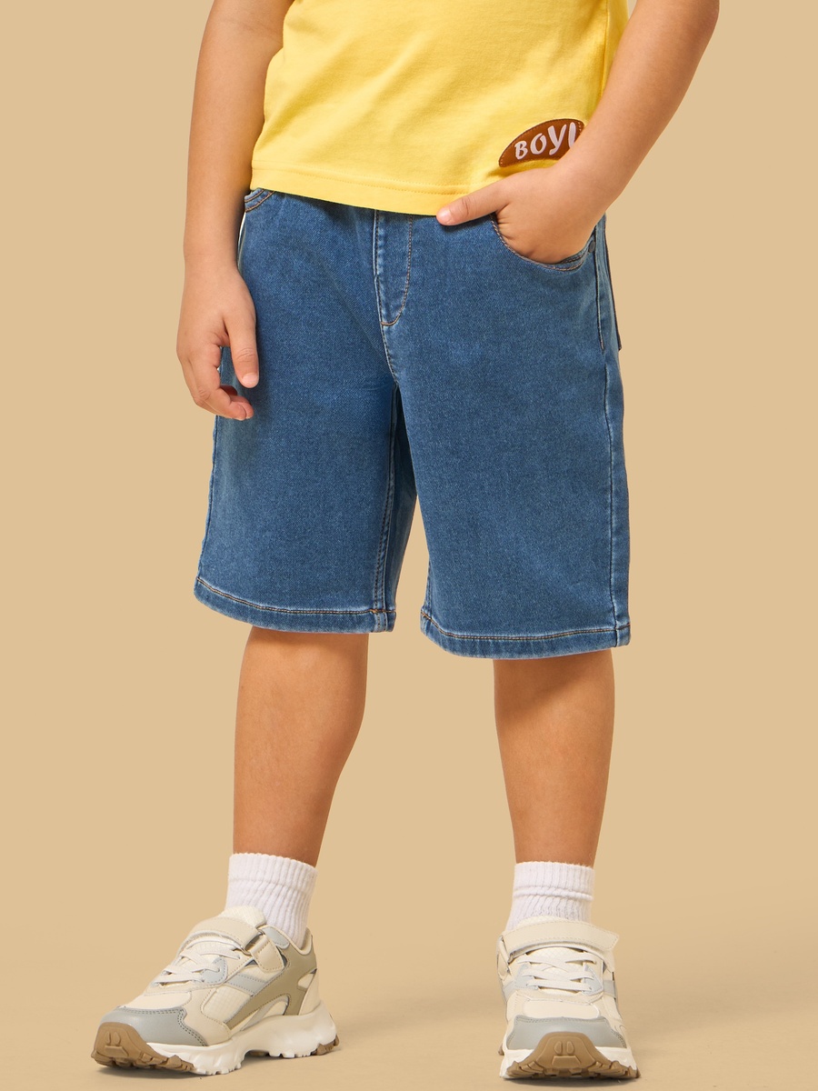 Pull-On Cotton Denim Shorts