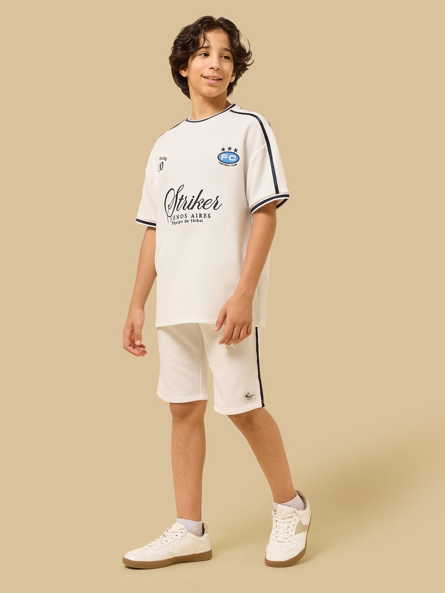 Textured Side Tape Detail T-Shirt and Shorts Set