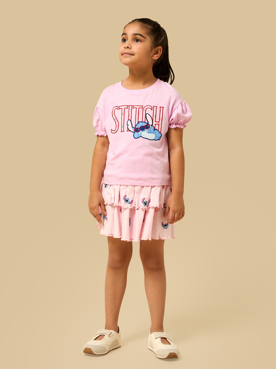 Stitch Print T-Shirt and Skirt Set