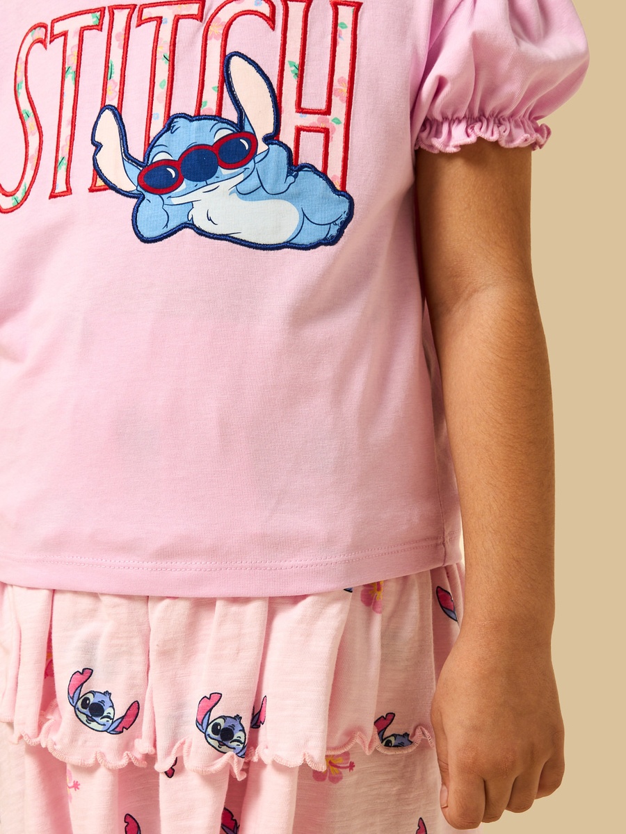 Stitch Print T-Shirt and Skirt Set