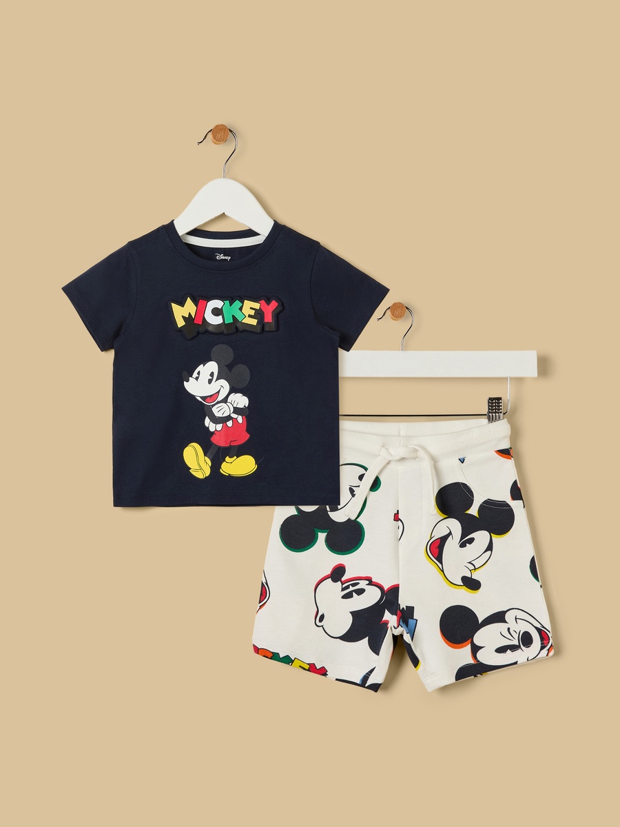 Mickey Mouse Print Cotton T-Shirt and Shorts Set