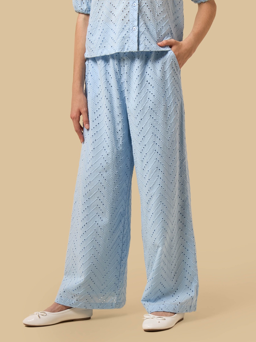 Embroidered Cotton Wide Leg Pants