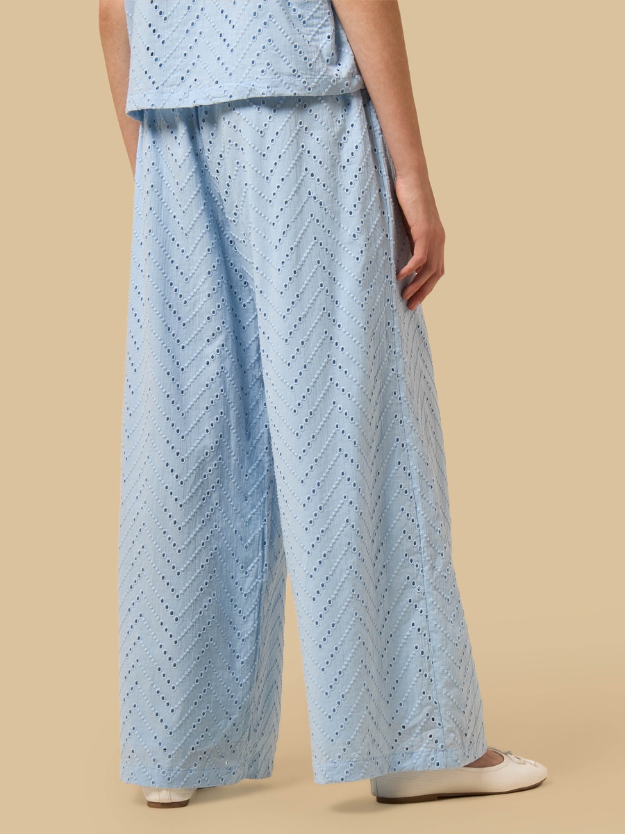 Embroidered Cotton Wide Leg Pants