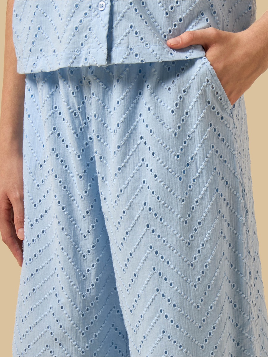 Embroidered Cotton Wide Leg Pants