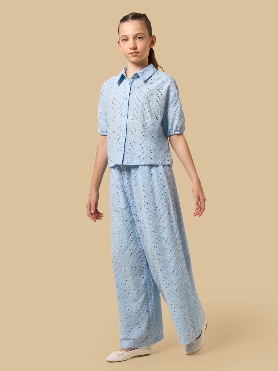 Embroidered Cotton Wide Leg Pants