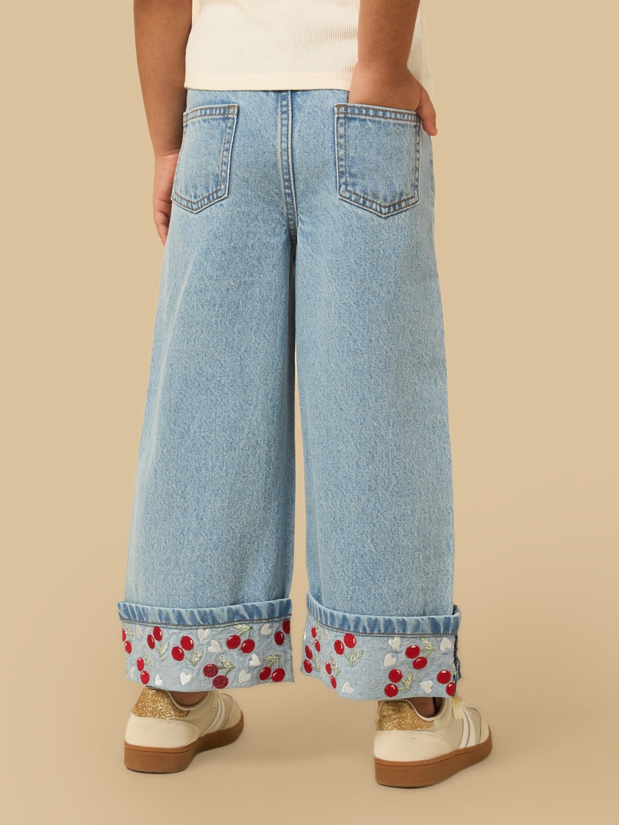 Cherry Embroidered Straight Fit Jeans