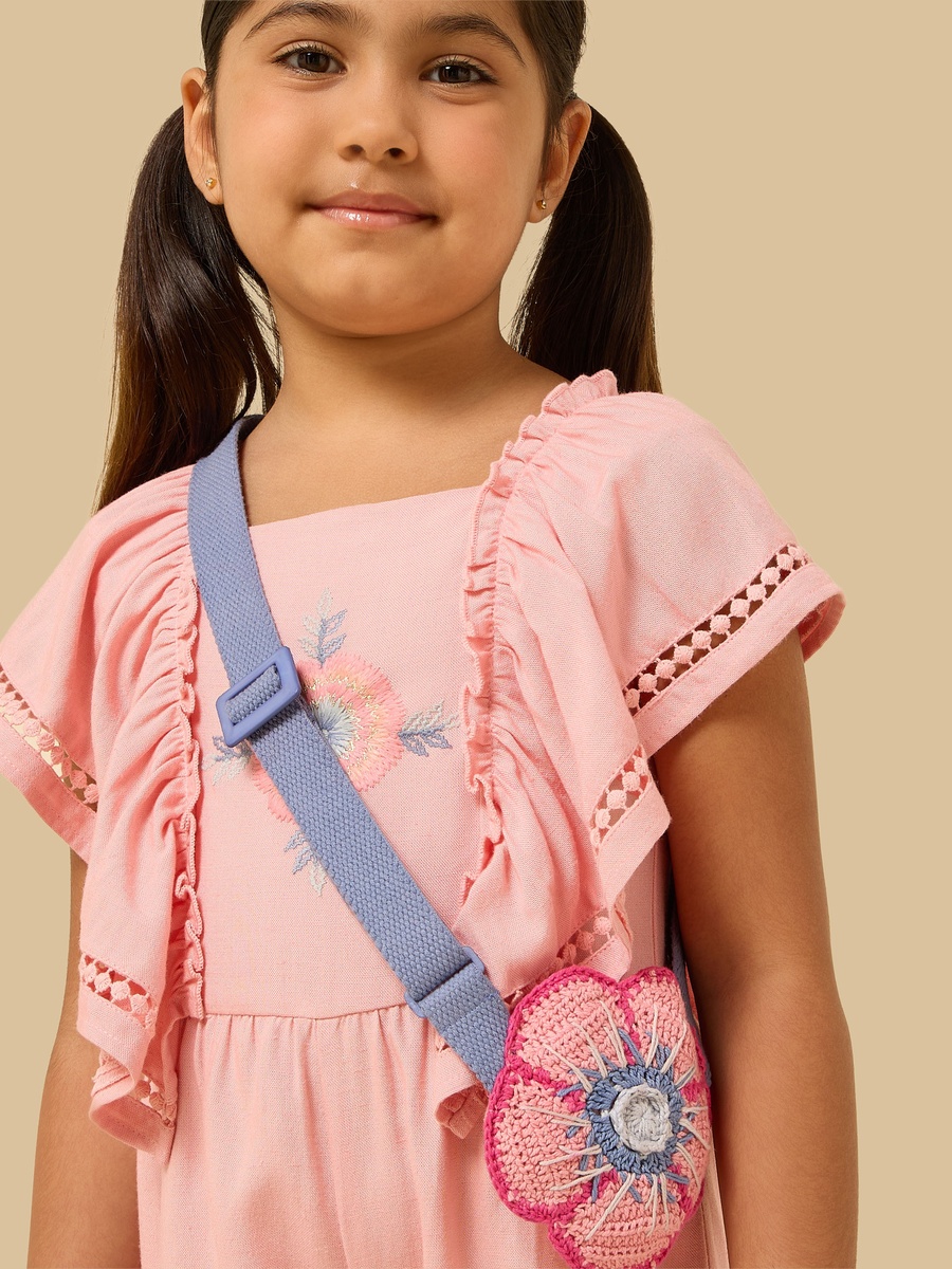 Floral Embroidered Playsuit with Bag