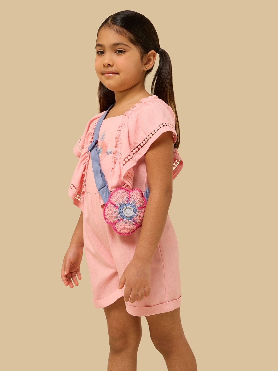 Floral Embroidered Playsuit with Bag