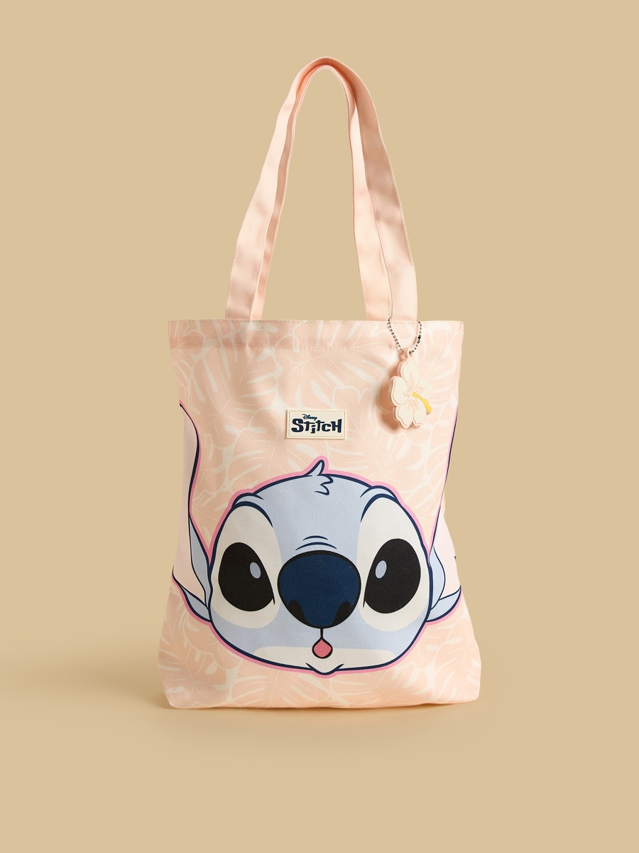 Stitch Print Shopper Bag with Floral Charm