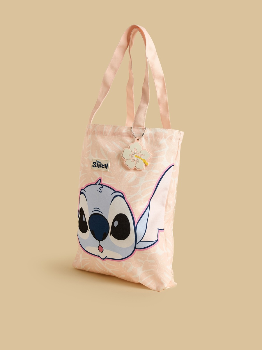 Stitch Print Shopper Bag with Floral Charm