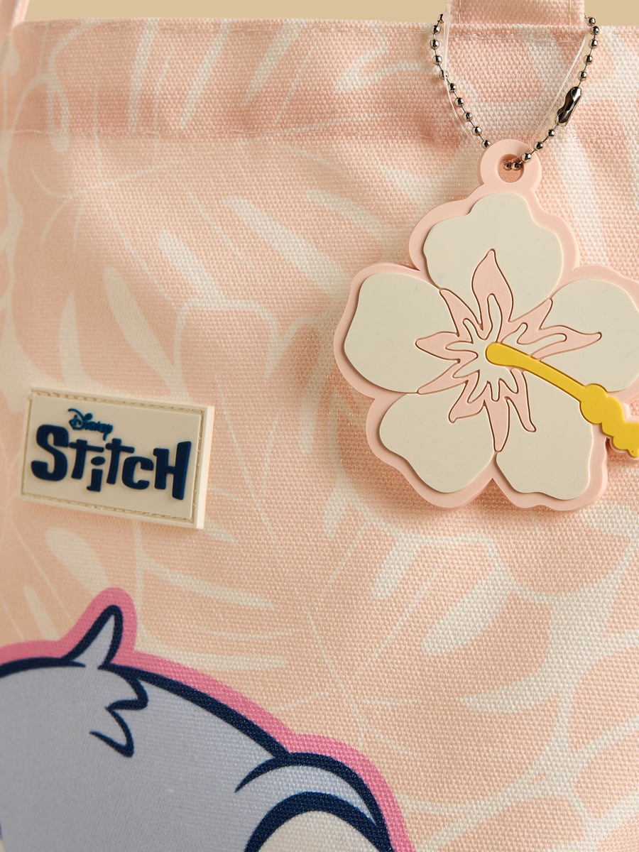 Stitch Print Shopper Bag with Floral Charm