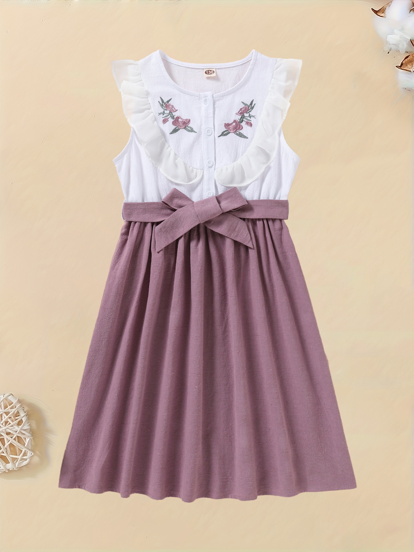 Girls A-Line Floral Embroidered Knee-Length Casual Dress