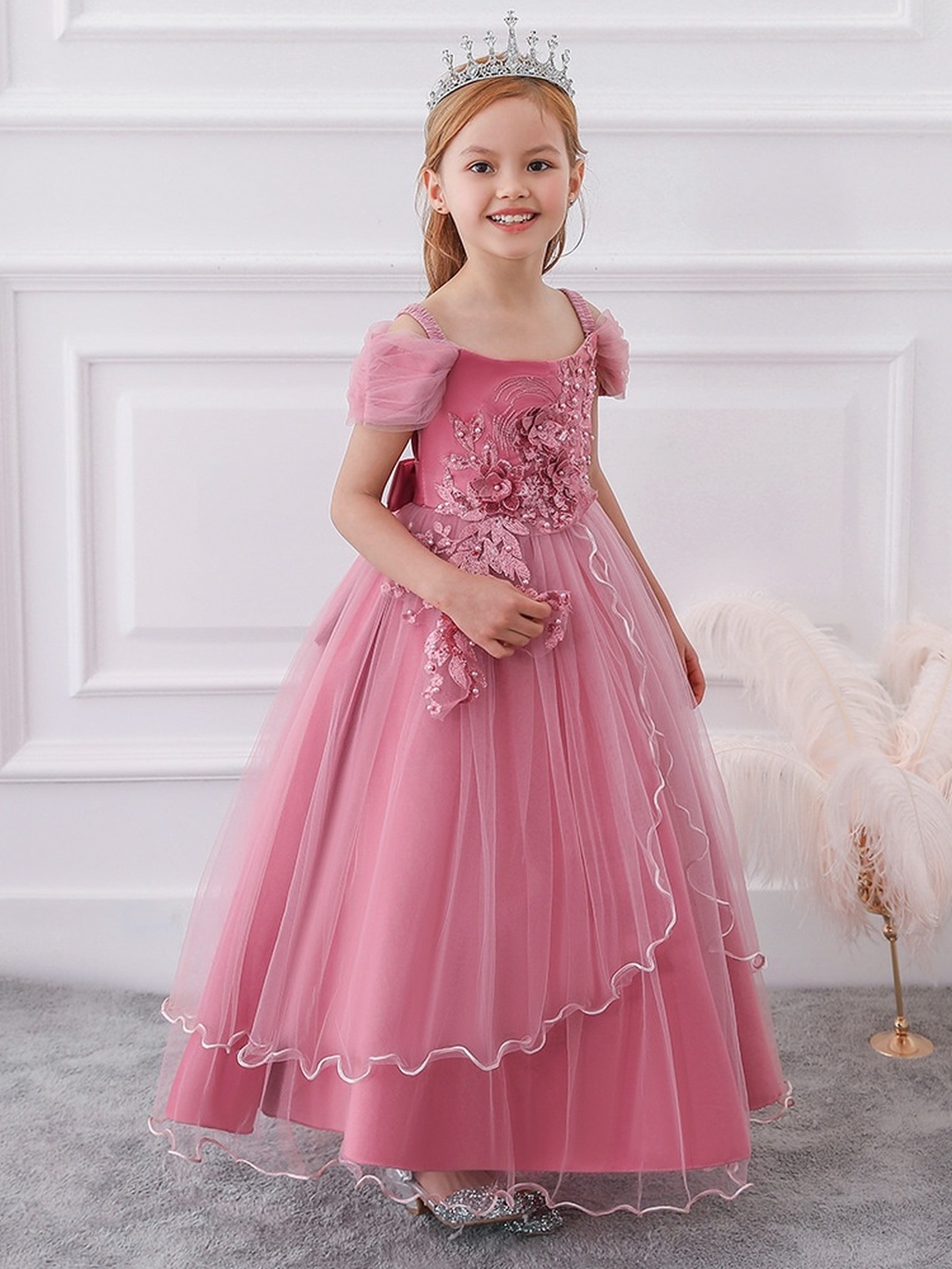 Girls Off-Shoulder Long Princess Dress