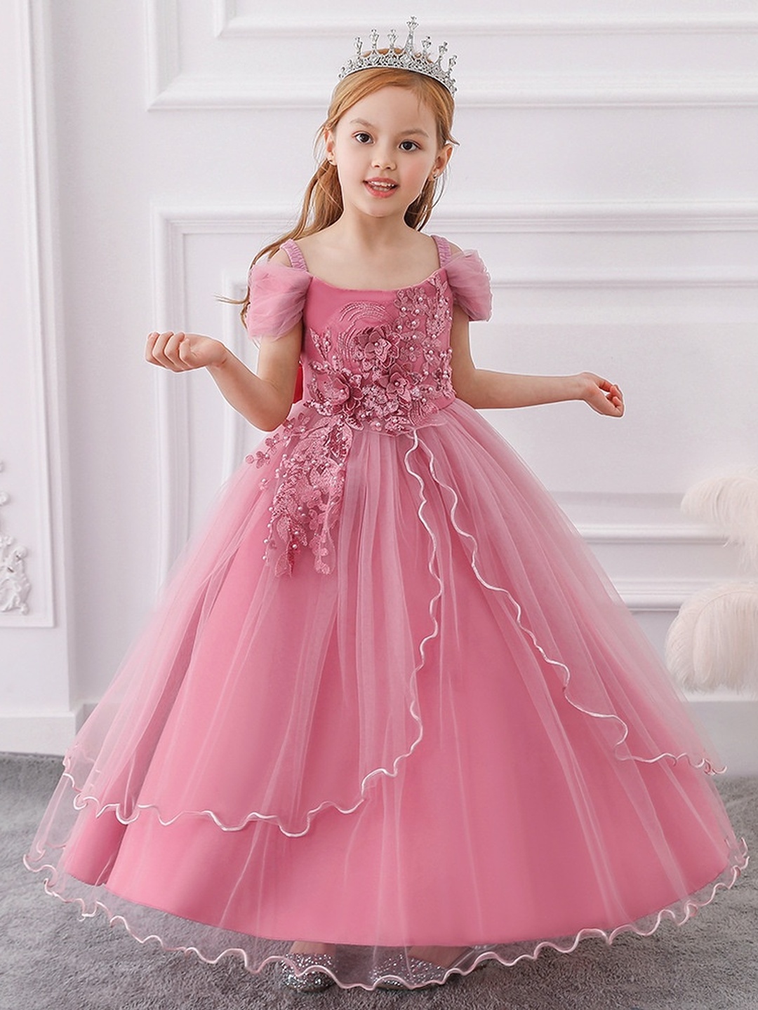 Girls Off-Shoulder Long Princess Dress