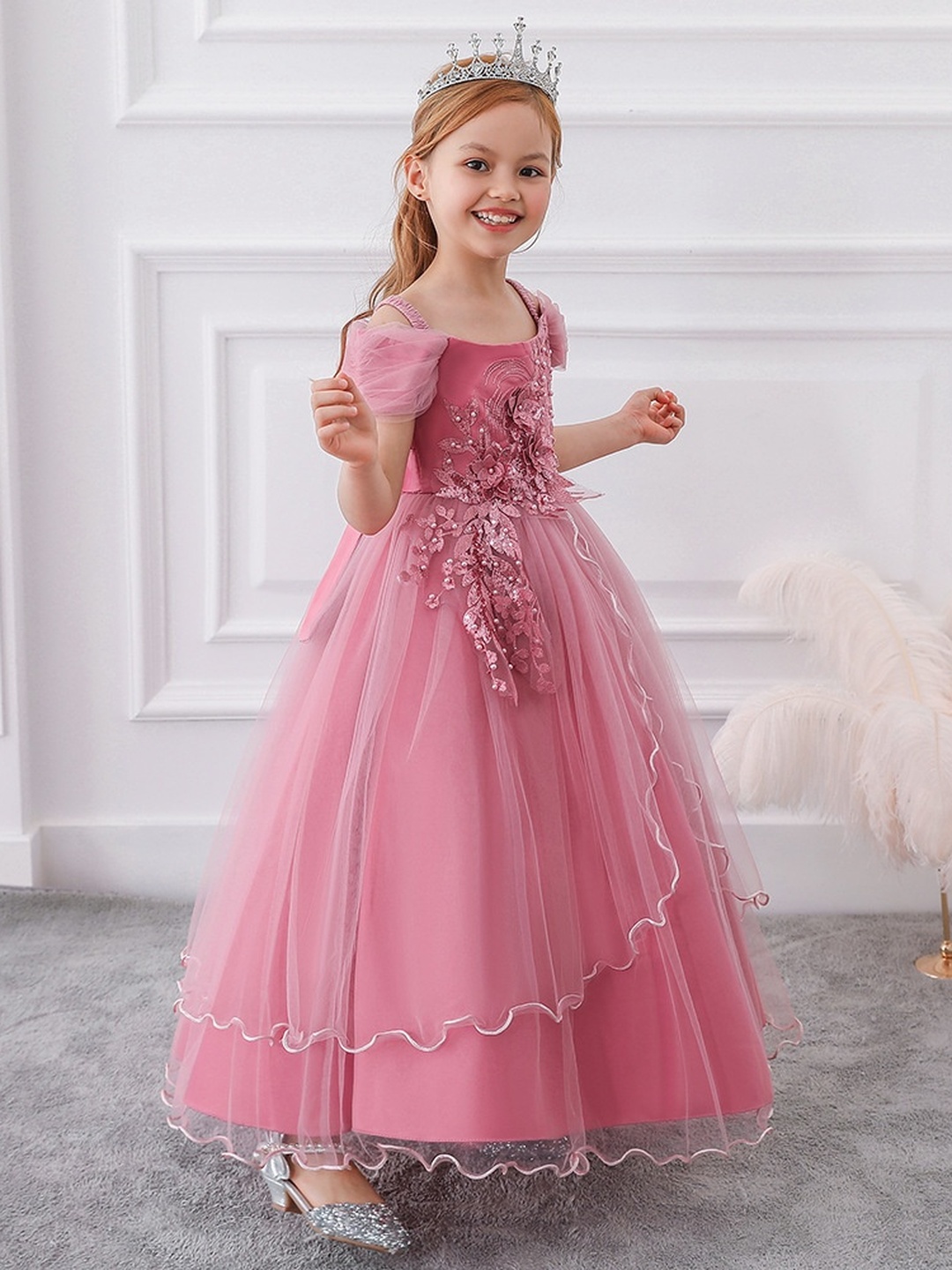 Girls Off-Shoulder Long Princess Dress