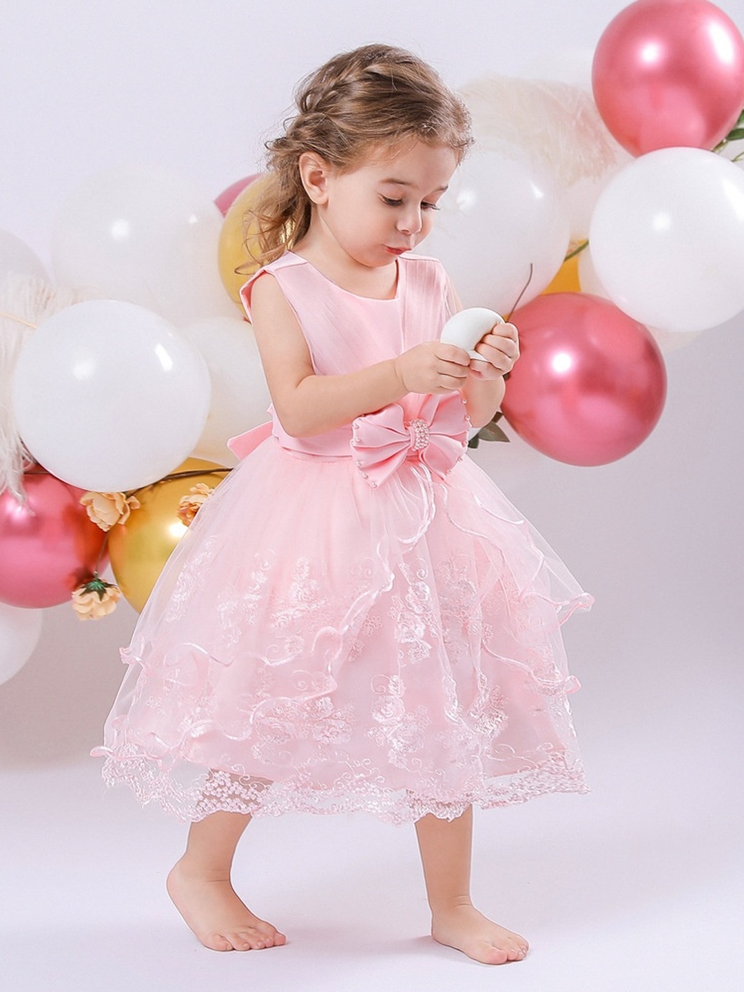 Baby Girls Birthday Bow Lace Dress