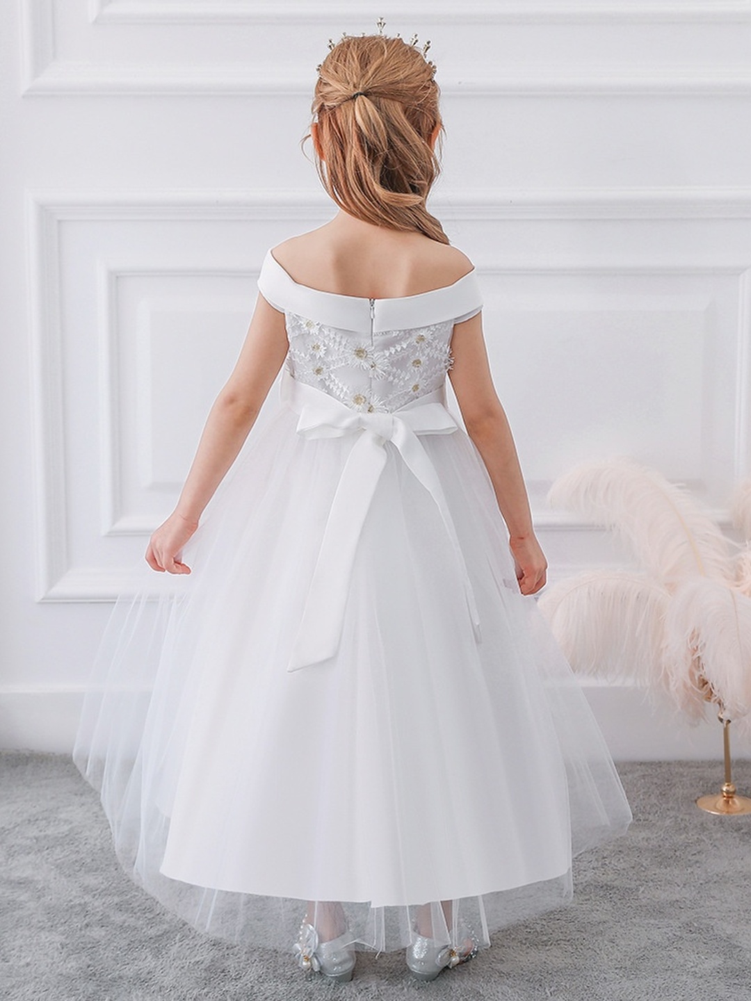 Girls Mesh Insert Bow Detail Little Princess Dress