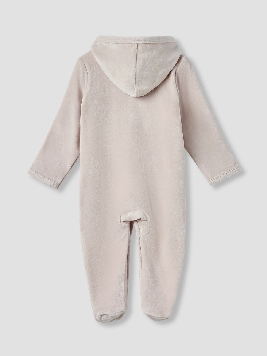 Hooded Sleepsuit with Closed Feet - Cotton Blend - Long Sleeves