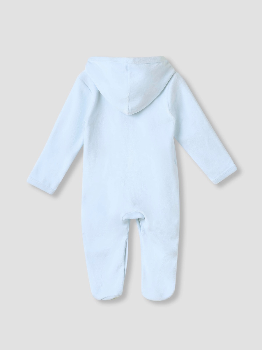 Dinosaur Applique Hooded Velour Sleepsuit with Long Sleeves