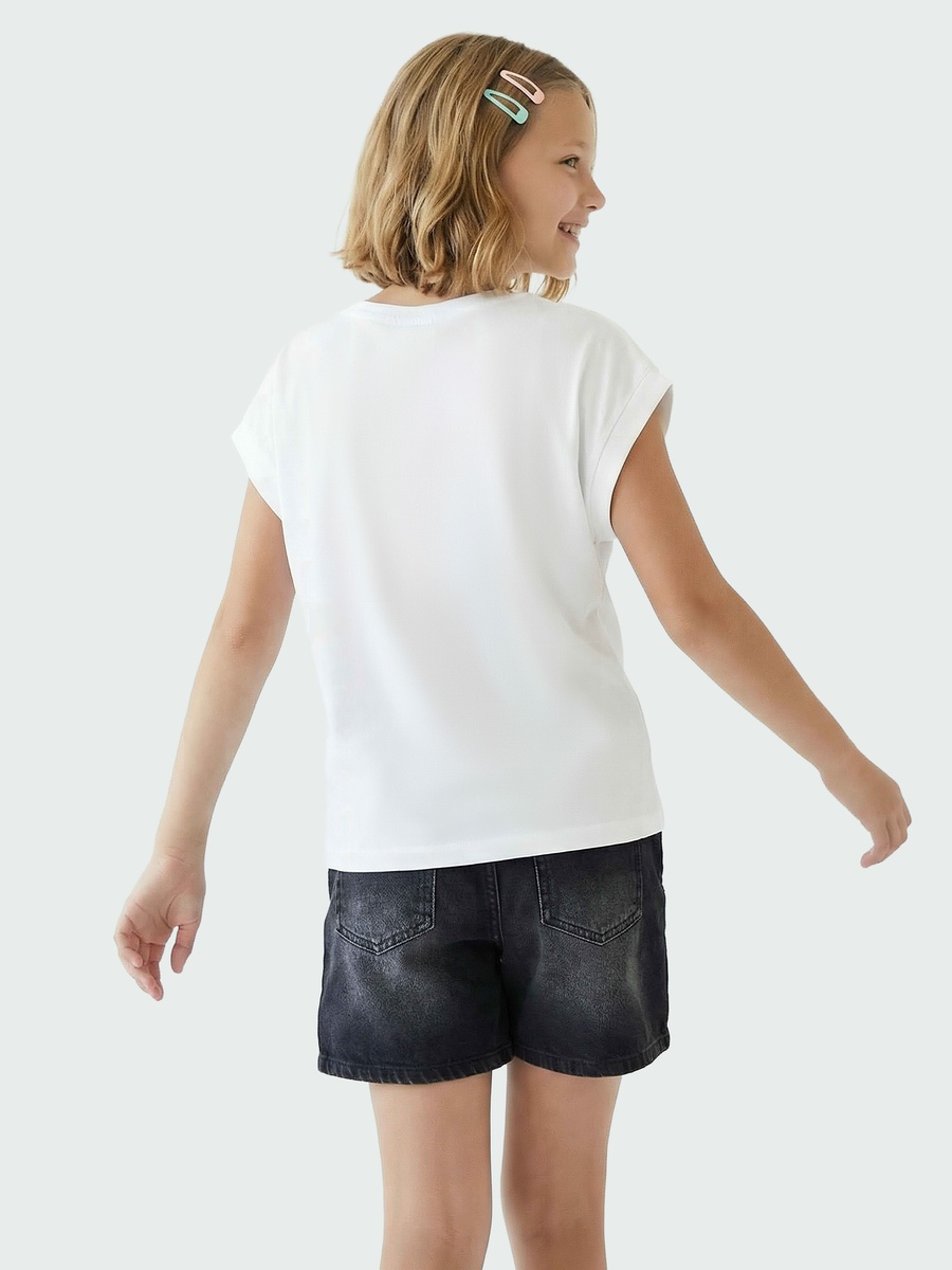 Round Neck Short Sleeves T-Shirt with Sunglasses Print