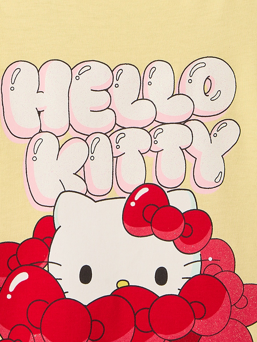 Crew Neck Short Sleeves T-Shirt with Hello Kitty Print